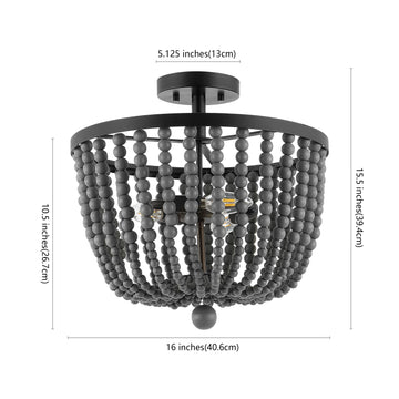 Drift Wood Bead 16" Bohemian Farmhouse Iron LED Semi Flush Mount - JONATHAN Y